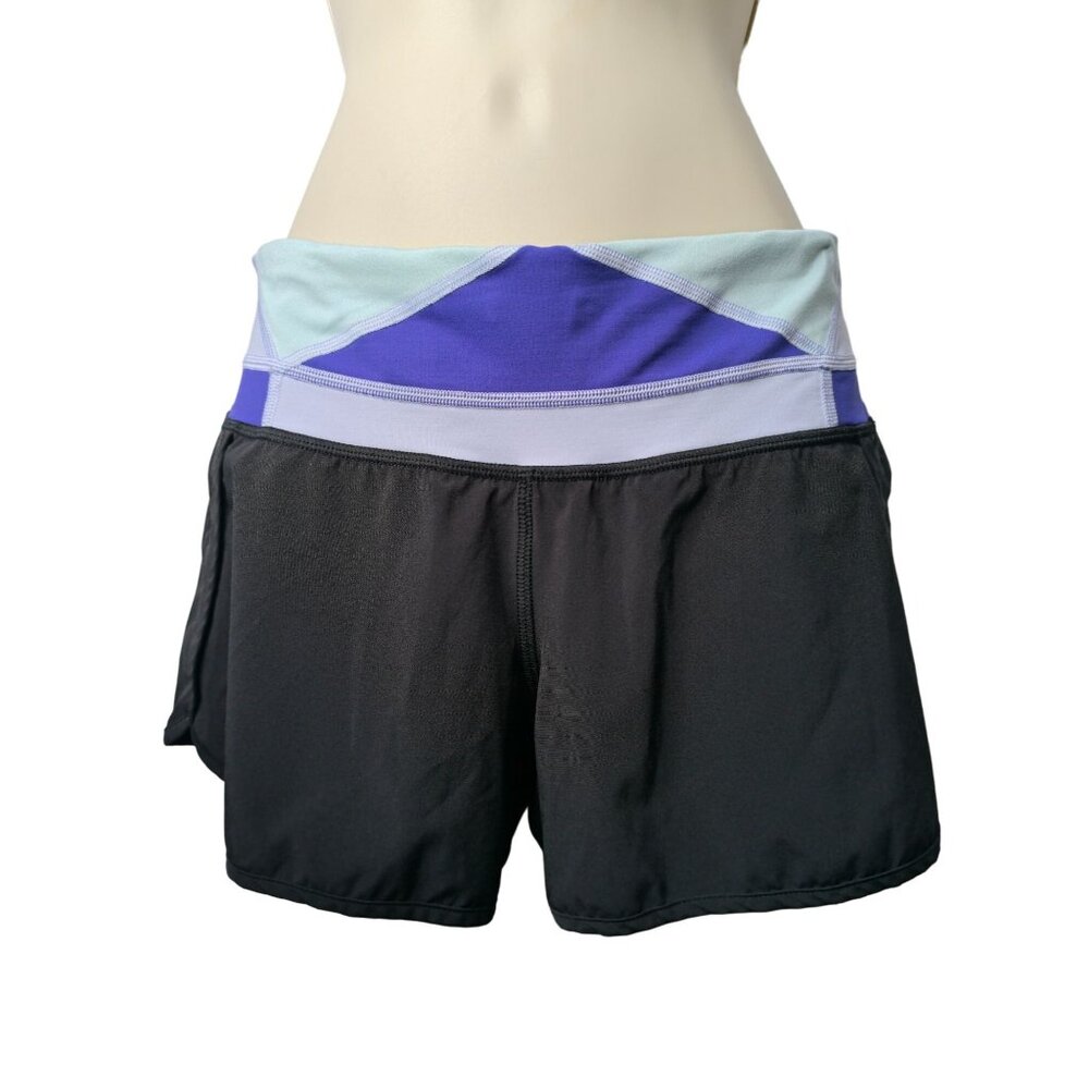 Lululemon Run Times Shorts Running Black Quilt 34 Purple Blue Band 2